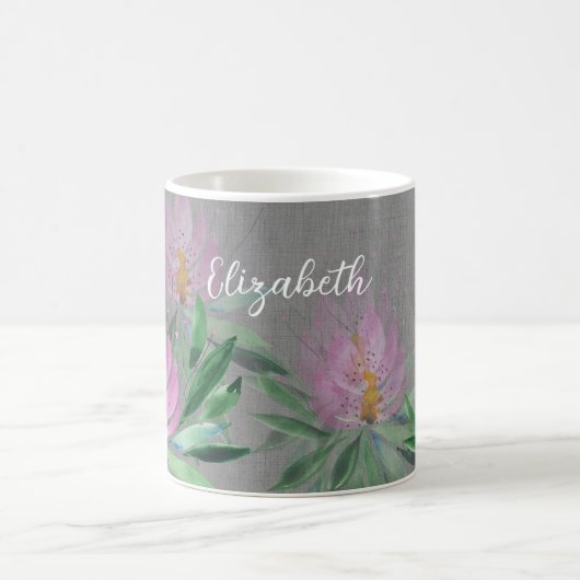 Mug Fleurs Fleurissent Violet Aquarelle Monogrammée (Centre)