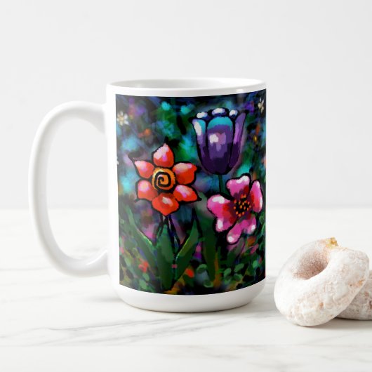 Mug Fleurs florales blanches bleu rose (Avec donut)