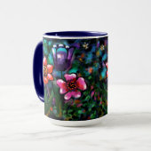 Mug Fleurs florales blanches bleu rose (Devant gauche)