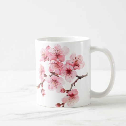 Mug Fleurs florales de cerisier rose blanc (Droite)