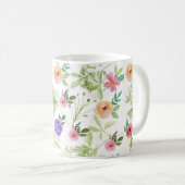 Mug Fleurs florales rose violet jaune (Devant droit)