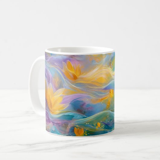 Mug Fleurs flottantes de lotus doré abstrait (Devant gauche)