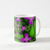 Mug Fleurs fractales Abstraites de néon rose vert (Devant droit)