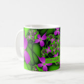 Mug Fleurs fractales Abstraites de néon rose vert (Devant gauche)