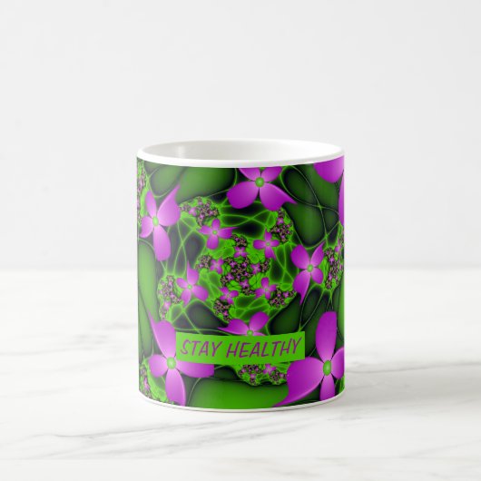 Mug Fleurs fractales Abstraites de néon rose vert (Centre)