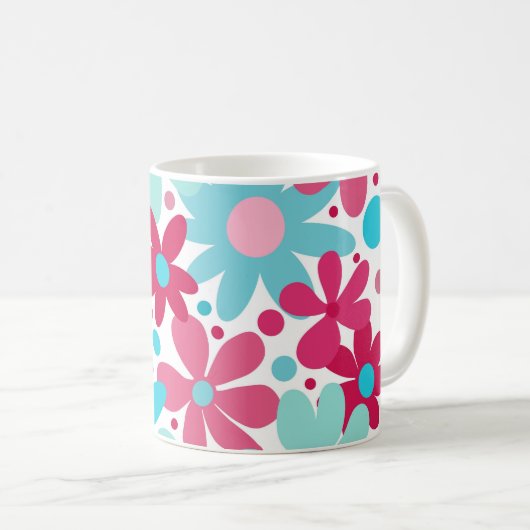 Mug Fleurs funky bleu et rose (Devant droit)