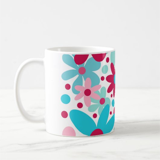 Mug Fleurs funky bleu et rose (Gauche)