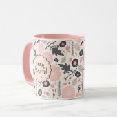 Mug Fleurs Gris Rose Noir Bonjour Belle (Devant gauche)