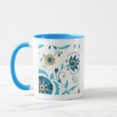 Mug Fleurs Indigo dorées avec Arrière - plan blanc (Gauche)