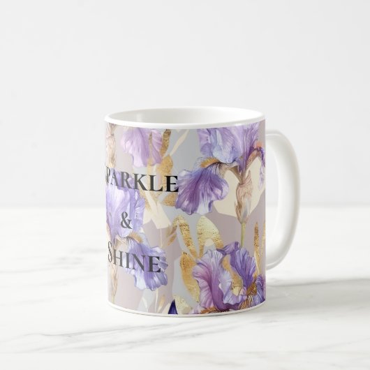 Mug Fleurs Iris D'Or Violet (Devant droit)