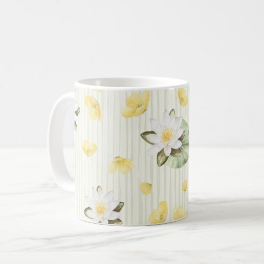 Mug Fleurs Jaunes Blanches Rayures (Devant gauche)