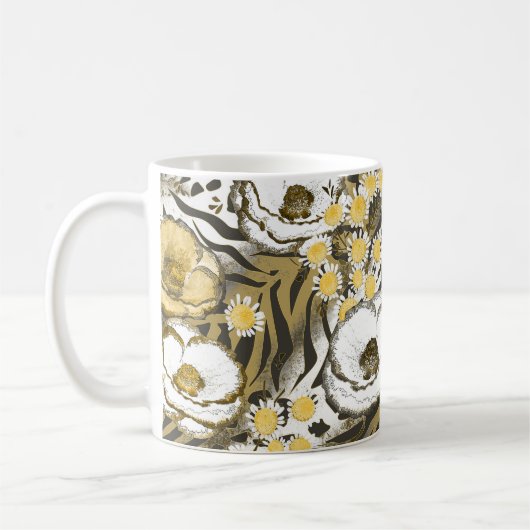 Mug Fleurs jaunes, blanches sur un arrière - plan de t (Gauche)
