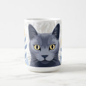 Mug Fleurs Jaunes Chat Bleu Russe (Centre)