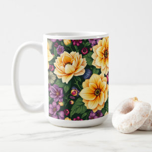 Mug Fleurs Jaunes et Violettes Bleues Florales colorée