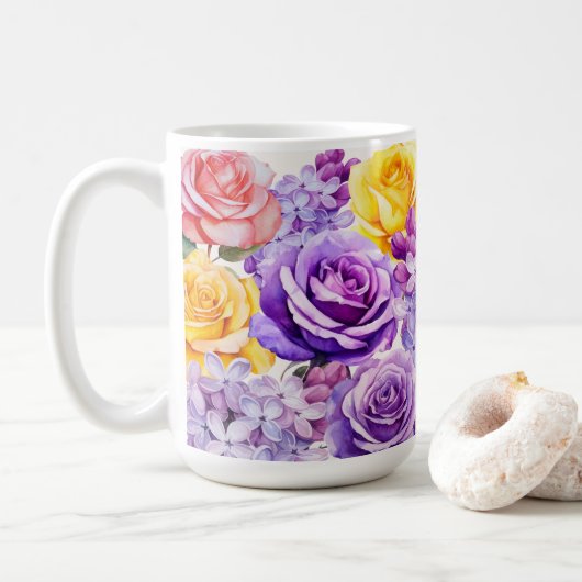 Mug Fleurs Lilac romantiques & Roses (Avec donut)