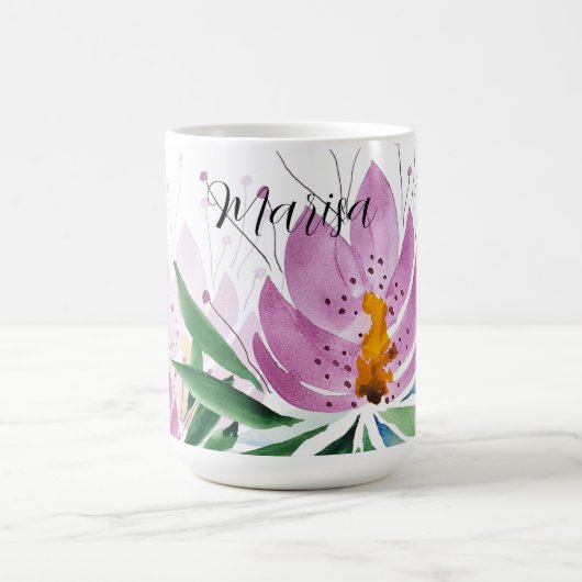 Mug Fleurs Lotus Fleur Fleur Lilac Violet Aquarelle (Centre)