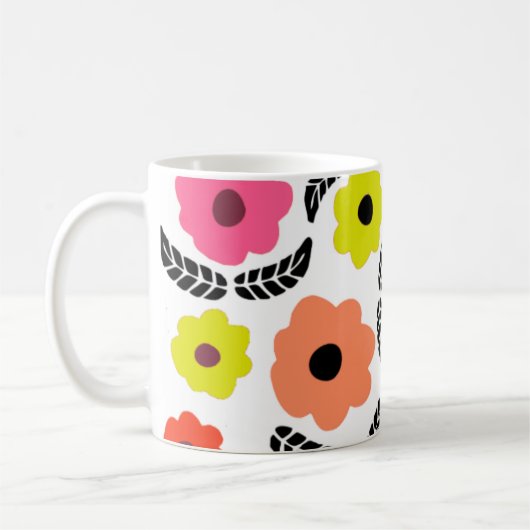 Mug Fleurs lumineuses modernes et monogramme à feuille (Gauche)