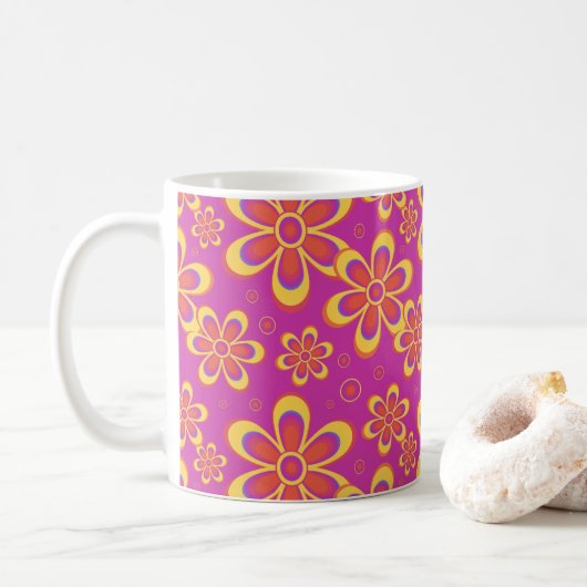 Mug Fleurs Magenta violet Motif sans joint (Avec donut)