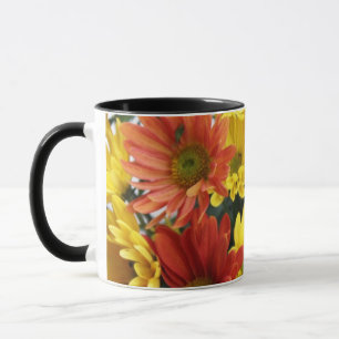 Mug Fleurs marguerites d'automne rouge, jaune, orange.