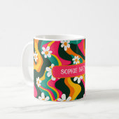 Mug Fleurs marguerites Motif rétro coloré avec nom (Devant gauche)