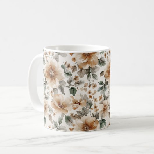 Mug Fleurs Marron Crème (Devant gauche)