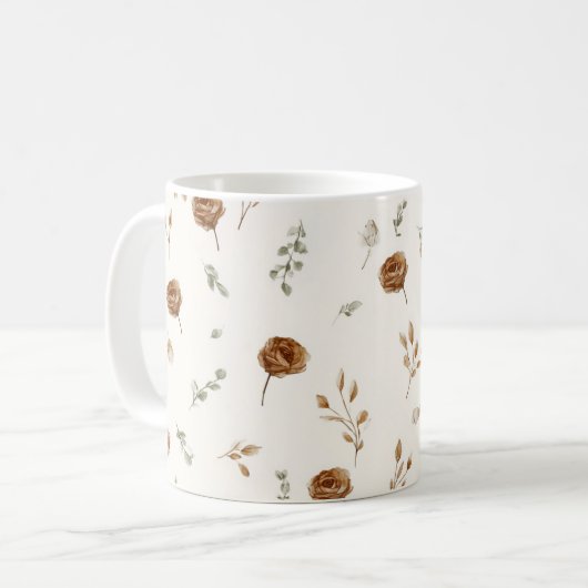 Mug Fleurs Marron Crème (Devant gauche)