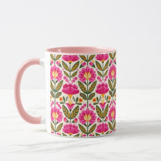 Mug Fleurs Mexicaines Rose Fuchsia Floral BOHO Chic (Gauche)
