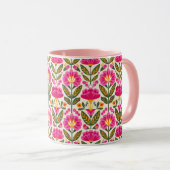 Mug Fleurs Mexicaines Rose Fuchsia Floral BOHO Chic (Devant droit)