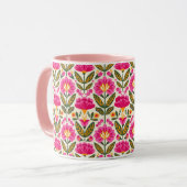 Mug Fleurs Mexicaines Rose Fuchsia Floral BOHO Chic (Devant gauche)