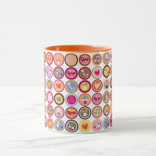 Mug fleurs mignonnes, oiseaux, motif de coeurs (Centre)
