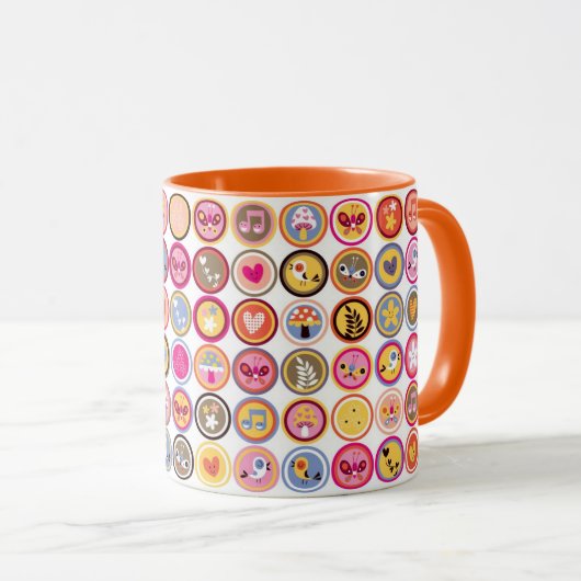 Mug fleurs mignonnes, oiseaux, motif de coeurs (Devant droit)