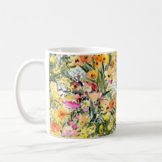 Mug Fleurs Minuscules Champ : Aquarelle Lumineuse. (Gauche)