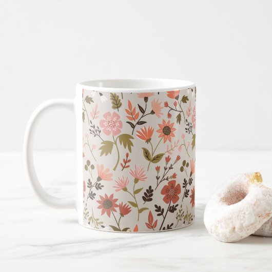 Mug Fleurs modernes Feuille rose or floral (Avec donut)