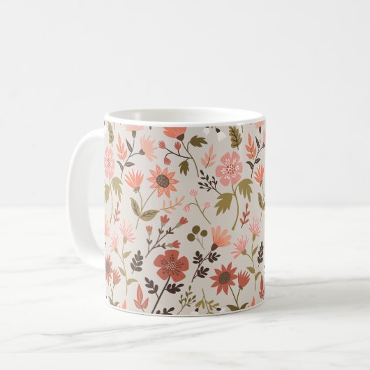 Mug Fleurs modernes Feuille rose or floral (Devant gauche)