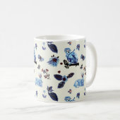 Mug Fleurs Monkey lapin Bleu Blanc Vintage (Devant droit)
