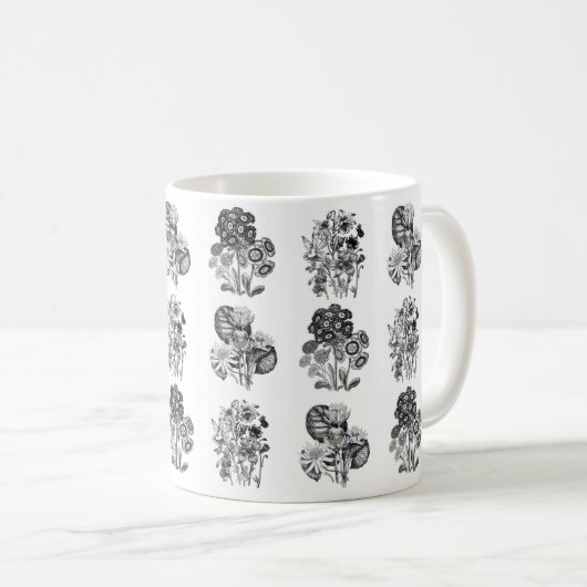 Mug Fleurs monochromes en noir et blanc (Devant droit)