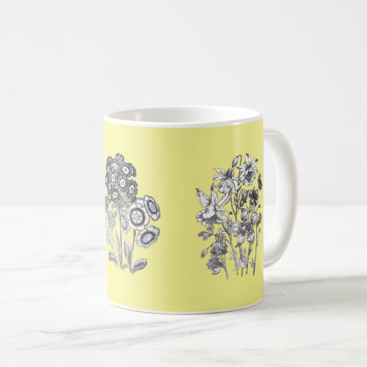 Mug Fleurs monochromes sur arrière - plan jaune (Devant droit)
