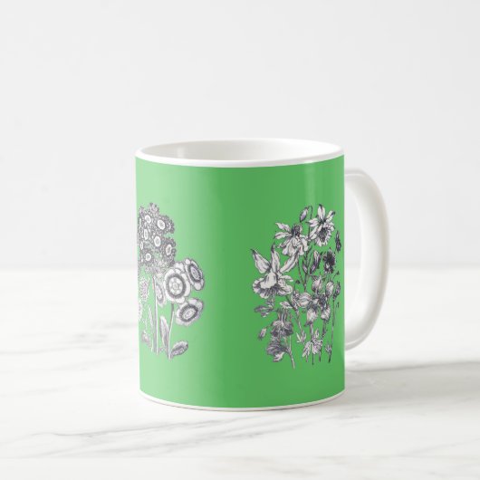 Mug Fleurs monochromes sur arrière - plan vert (Devant droit)