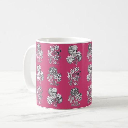 Mug Fleurs monochromes sur cerise arrière - plan (Devant gauche)
