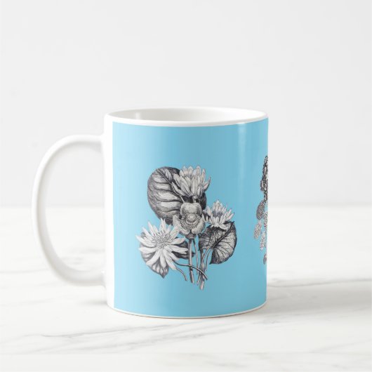 Mug Fleurs monochromes sur fond bleu bébé (Gauche)