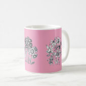 Mug Fleurs monochromes sur fond rose (Devant droit)
