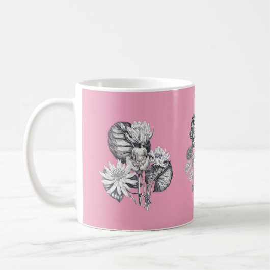 Mug Fleurs monochromes sur fond rose (Gauche)