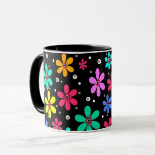 Mug Fleurs multicolores marguerites fond rétro été