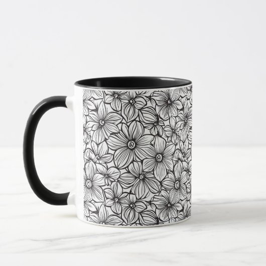 Mug Fleurs Noir Blanc (Gauche)