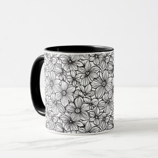 Mug Fleurs Noir Blanc (Devant gauche)