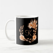 Mug Fleurs noir marron et pêche monogrammées (Gauche)