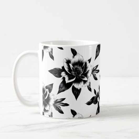 Mug Fleurs noires et blanches (Gauche)