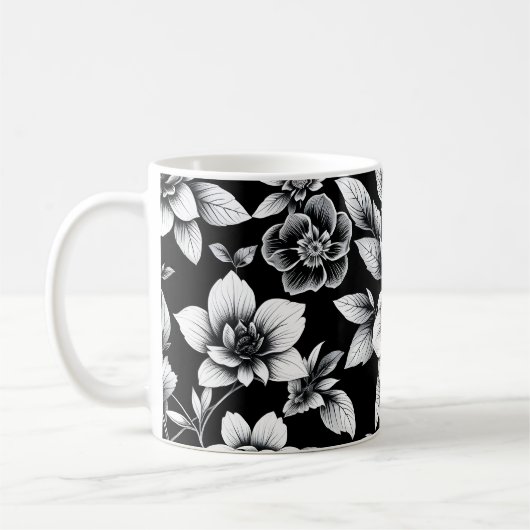 Mug Fleurs noires et blanches (Gauche)