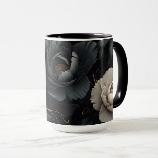 Mug Fleurs noires et blanches (Devant droit)