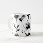 Mug Fleurs noires et blanches (Devant gauche)